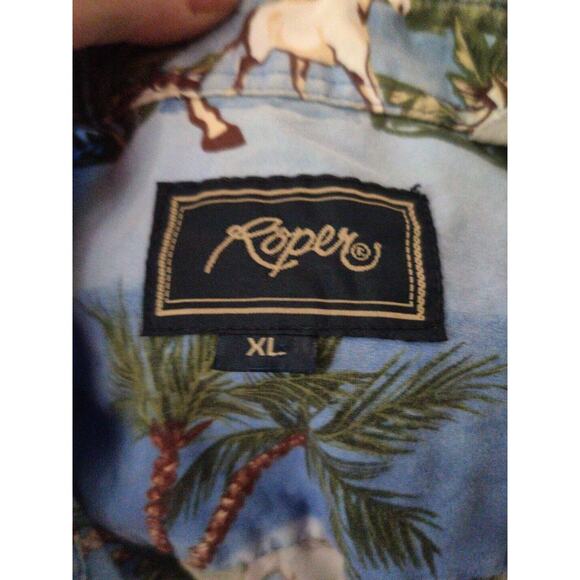 Vintage Roper Button Up Shirt w All Over Print Of Horses And Palm Trees Size XL - Picture 2 of 5